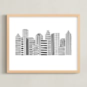 "Linear Cityscape" - Art Print in Black by Daniela - Framed