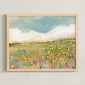 "Waiting by the Wildflowers" - Art Print in Sunshine by Lindsay Megahed - Framed