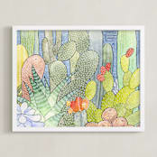 "Garden of Cacti 1" - Art Print in aloe green by Natalie Groves - Framed