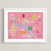 "Paris Map" - Art Print in Rose by Jenna Holcomb - Framed