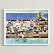 "Hoboken" - Art Print in Blue by Misty Hughes - Framed