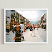"The Tibetan Cowboy" - Art Print in Sky Blue by Jill Fisher - Framed