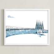 "Blue Oresund Bridge" - Art Print in bridge blue by Cindy Lackey - Framed