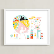 "Globetrotters" - Art Print in Ocean Blue by ERAY - Framed