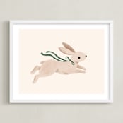 "Rabbit With Bow" - Art Print in Hunter Green by Vivian Yiwing - Framed