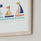"Sailing Away" - Personalized Art Print in Sea Blue by Lisa Nelson - Frame Close-up