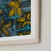 "Shining Flowers Series 1" - Art Print in Vibrant Blue and Yellow by Angela Simeone - Frame Close-up