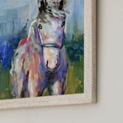 "Horse in the Breeze" - Art Print in Sky Blue by Lauren Rutley - Frame Close-up