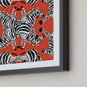 "Zebraba Tile" - Art Print in China Red by 2birdstone - Frame Close-up