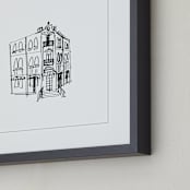 "Paris Street Shop 3" - Art Print in Black and White by Phrosné Barwood - Frame Close-up