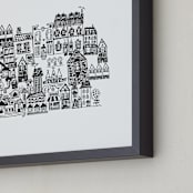 "Little houses on a hillside" - Art Print in Black and White by Phrosné Barwood - Frame Close-up