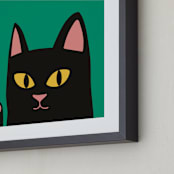 "Max the Cat" - Art Print in Emerald Green by Nieves Herranz - Frame Close-up