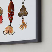 "Fishing Lures No. 1" - Art Print in Dark Gold by Tanya Lee of Frooted Design - Frame Close-up