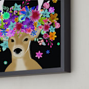 "The Decorated Deer" - Art Print in Woodland brown by Annie Bakst - Frame Close-up