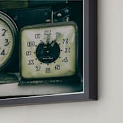 "Two Clocks" - Art Print in charcoal by Ann Gardner - Frame Close-up