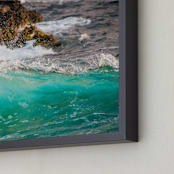 "Wave Crashing on Lava Rocks" - Art Print in wave blue green by Mary Ann Glynn-Tusa - Frame Close-up