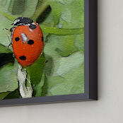 "Lady Bug One" - Art Print in Grass Green and Red by Margaret Williams - Frame Close-up