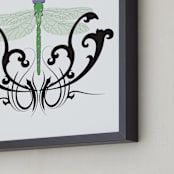 "Dragon Fly" - Art Print in Black and Green by Katrina Leandro - Frame Close-up