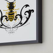 "Golden Beetle" - Art Print in Black & Gold by Katrina Leandro - Frame Close-up