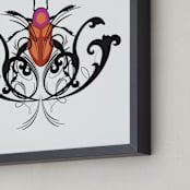 "Pink Beetle" - Art Print in Black & Pink by Katrina Leandro - Frame Close-up