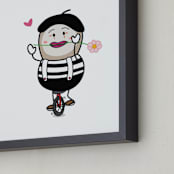 "Duckenov as a Mime on a Unicycle" - Art Print in Black and White by Quyen Nguyen - Frame Close-up