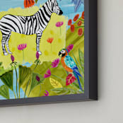 "Jungle Zebra" - Art Print in lemon yellow by FARIDA ZAMAN - Frame Close-up