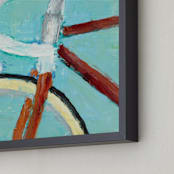 "Old Red Bike" - Art Print in Emerald Seafoam Blue by Laura Morris - Frame Close-up