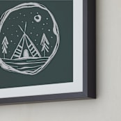 "Kids-Lets Go Camping-" - Art Print in Dark Emerald Green by Nancy Noreth - Frame Close-up