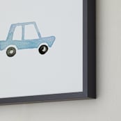 "Blue Car Art" - Art Print in sky blue by Jan Dolby - Frame Close-up