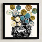 "Graphic floral arrangement" - Art Print in Mid-Century Blue by Bethania Lima - Framed