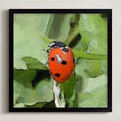 "Lady Bug One" - Art Print in Grass Green and Red by Margaret Williams - Framed