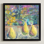 "Three Pears" - Art Print in Golden Yellow by Lisa McLean - Framed