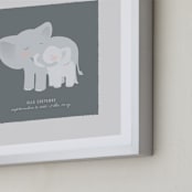 "A Mother's Love - Elephants" - Personalized Art Print in Soft Grey by Lori Wemple - Frame Close-up