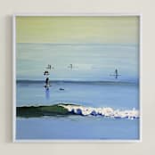 "PaddleBoarders, Malibu 2011" - Art Print in cerulean by Annie Seaton - Framed