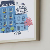 "Paris, J'adore" - Art Print in Parisian Blue by Ali Macdonald - Frame Close-up