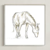 "Hungry Horse" - Art Print in Neutral Beige by Susanne Kasielke - Framed