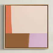 "Playfield" - Art Print in Peach, tomato and lilac by Francesca Iannaccone - Framed Canvas