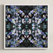 "Pansy painting - mirrored" - Art Print in Violet and turquoise by Oana Prints - Framed Canvas