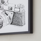 "Flashing Lights Vintage Camera" - Art Print in White & Black by Alexandrea Miller - Frame Close-up