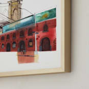 "Warehouse in Dumbo" - Art Print in Brickwall red by Viktoria Eperjesi - Frame Close-up