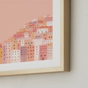 "Positano Houses" - Art Print in Peachy Pink by Laura Mitchell - Frame Close-up