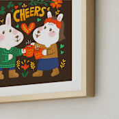 " Cozy Up with Winter Cheer" - Art Print in Bright Red Orange by Sehee Lee - Frame Close-up