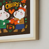 " Cozy Up with Winter Cheer" - Art Print in Bright Red Orange by Sehee Lee - Frame Close-up