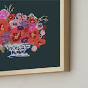 "Chinoiserie Blooms II" - Art Print in Emerald by Britt Mills - Frame Close-up