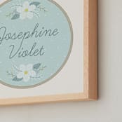 "Embroidery Name" - Personalized Art Print in Sky by Carolyn Kach - Frame Close-up