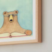 "Bear - let's read" - Art Print in aqua by Someday Designs - Frame Close-up