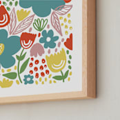 "Playful Blossoms" - Art Print in Rich Teal by Lea Velasquez - Frame Close-up