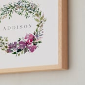 "Botanical Name Wreath" - Personalized Art Print in Magenta by Lori Wemple - Frame Close-up