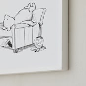 "Pooh Lounging | Winnie The Pooh" - Art Print in White by Stefanie Lane - Frame Close-up