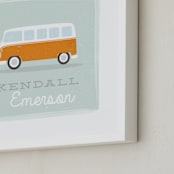 "Little Bus" - Personalized Art Print in Tangerine by Itsy Belle Studio - Frame Close-up